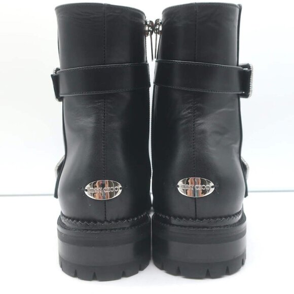 Jimmy Choo Hank Jewel Buckle Flat Ankle Boots Black Leather Size 39 NEW - Picture 10 of 13